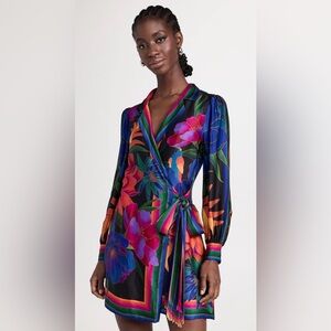 NWT Farm Rio Black Flower Season Scarf Mini Wrap Dress Size XL
